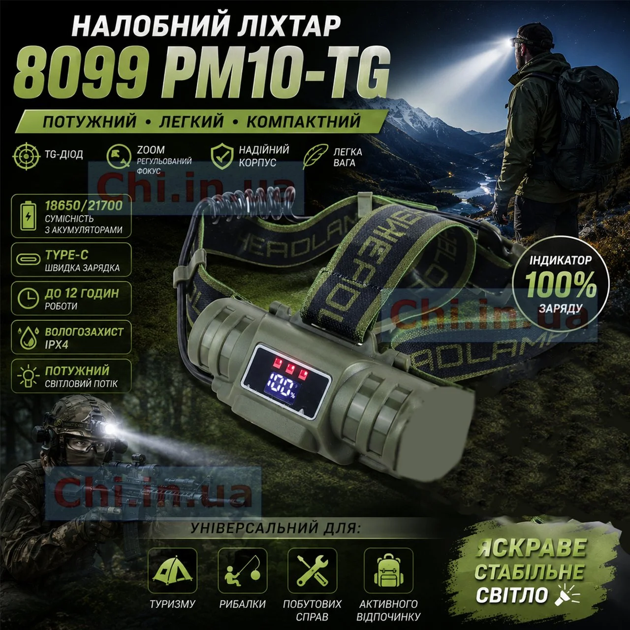 Светодиод TG в фонаре 8099 PM10-TG крупный план рефлектор