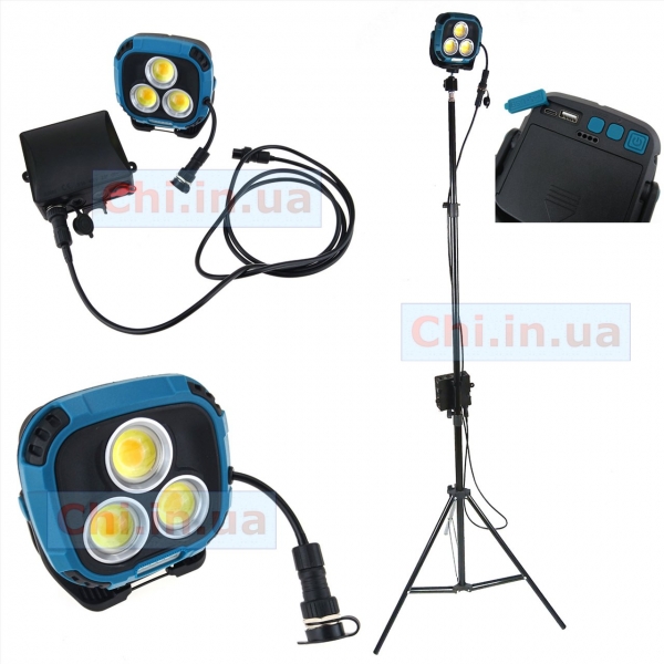 Аккумуляторный LED прожектор WR-891-PB20000-KIT 20000 мАч с Power Bank, Type-C, IP54, белый и красный свет, штатив 2 м