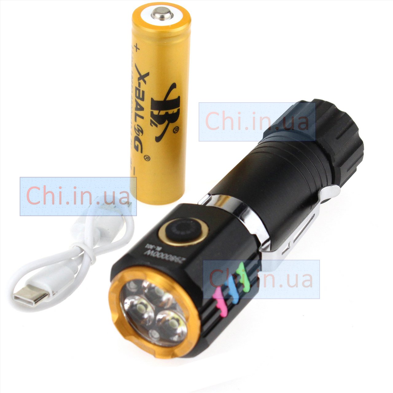 Ручной фонарь 301-3XTE, 3xXPE, USB Type-C, магнит